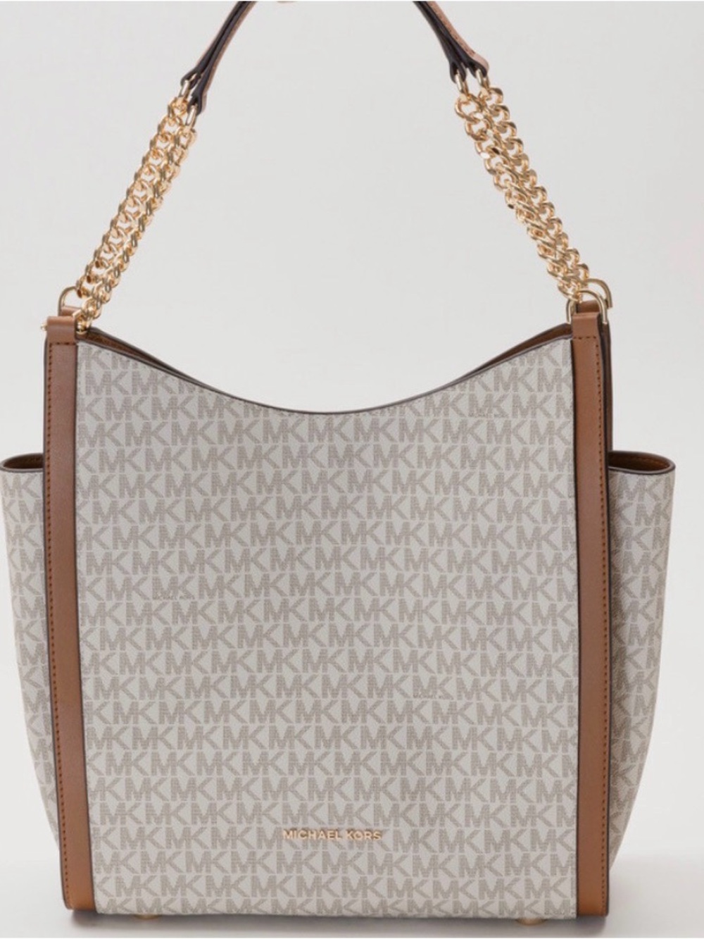 Michael Kors Beige Signature Tote Bag Newbury Chain Shoulder Bag Vinilla Acorn